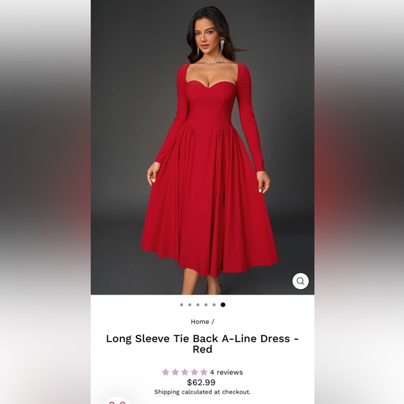 Elegant Red Long-Sleeve Dress - Picture 5 of 5
